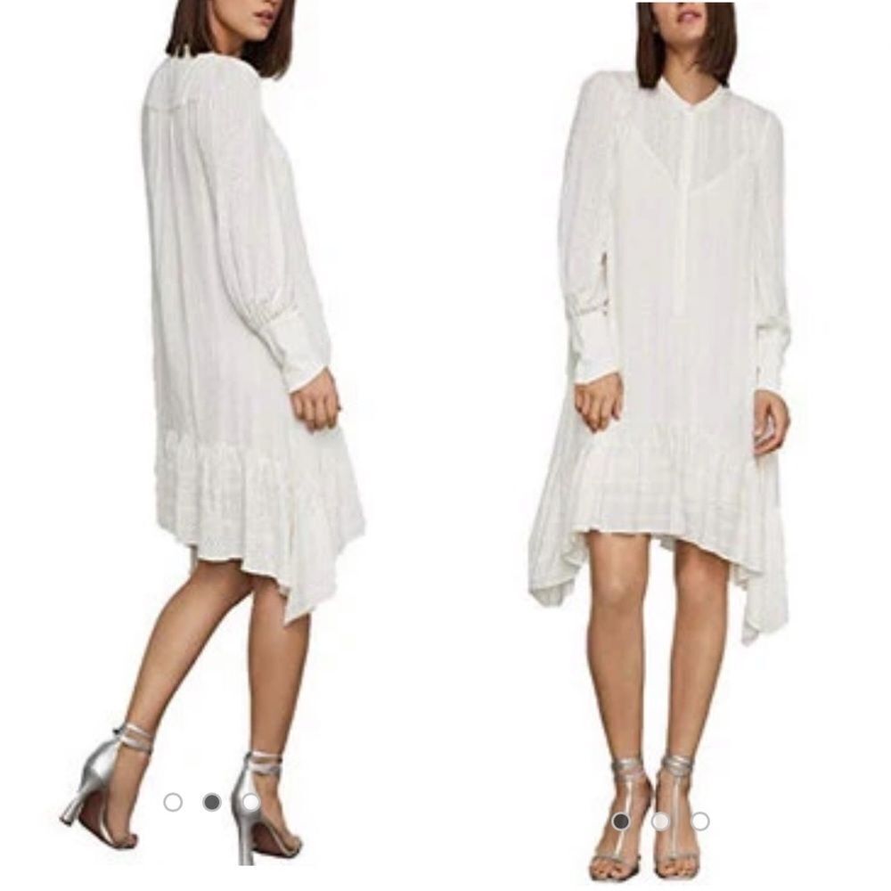 BCBGMAXAZRIA Eyelet Long Sleeve Handkerchief Hem Midi Dress Ivory XS